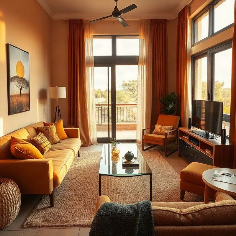 Modern furnished rental apartment interior in Eldoret with warm amber-gold accents